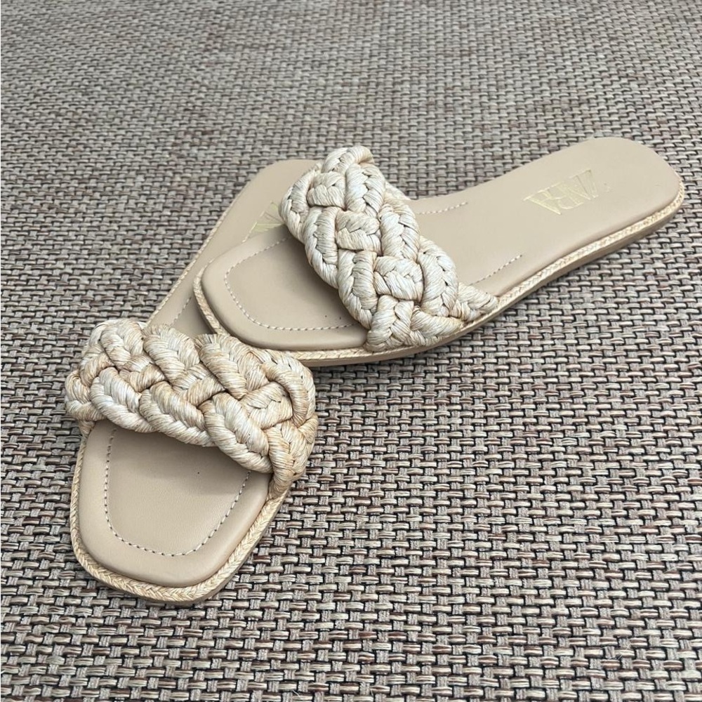 Zara Braided Slide Sandals in Beige - Women's Fashion Slip-Ons - Picture 2 of 6